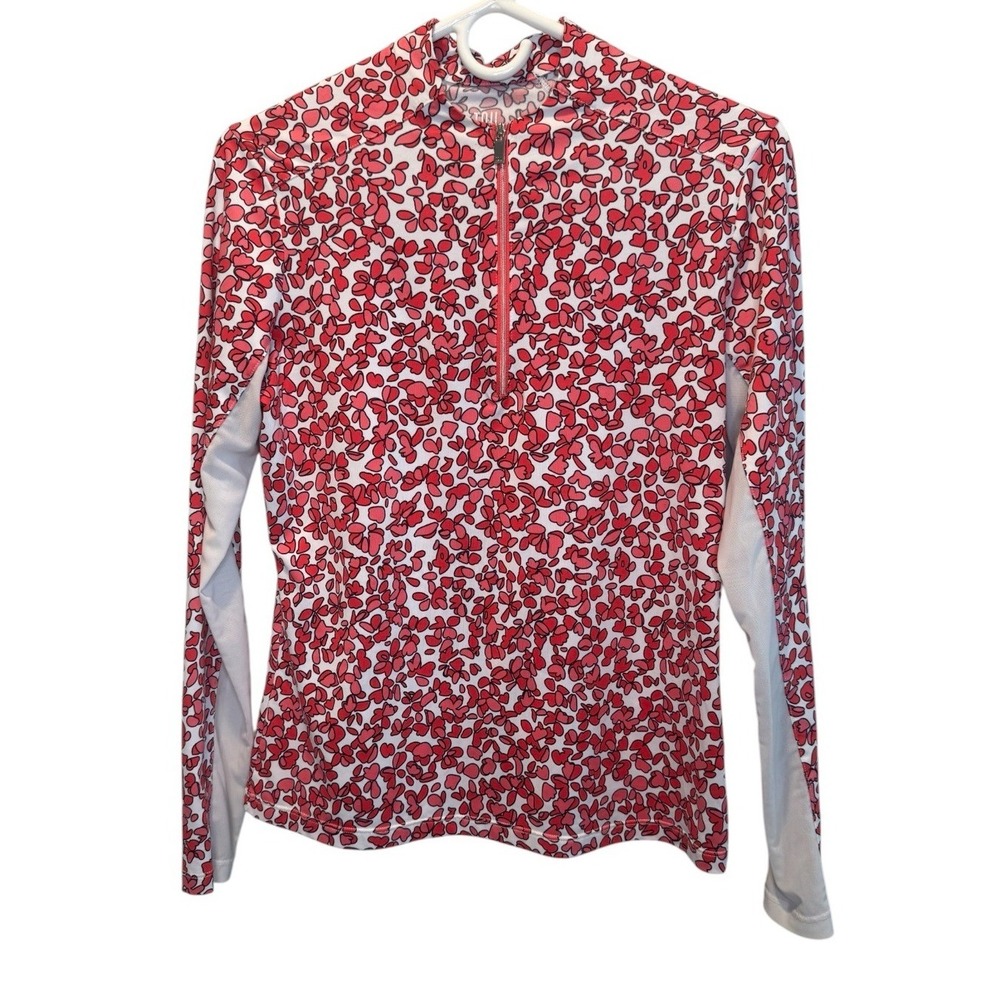 Tail White Label Womens Pink Floral Quarter Zip Long Sleeve Active Top Small